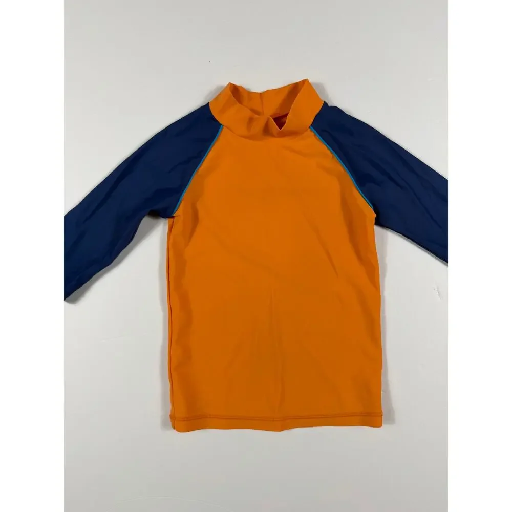 Mini Boden Colorblock Rash Guard Swim Shirt Orange Blue 4-5 Years